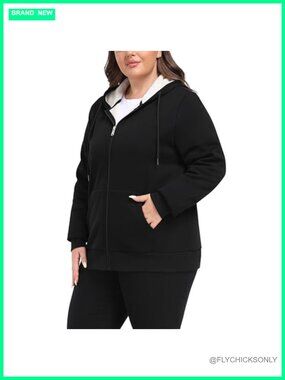 Plus Size Sherpa Lined Fleece Zip Up Hooded Jacket Warm Winter Coat